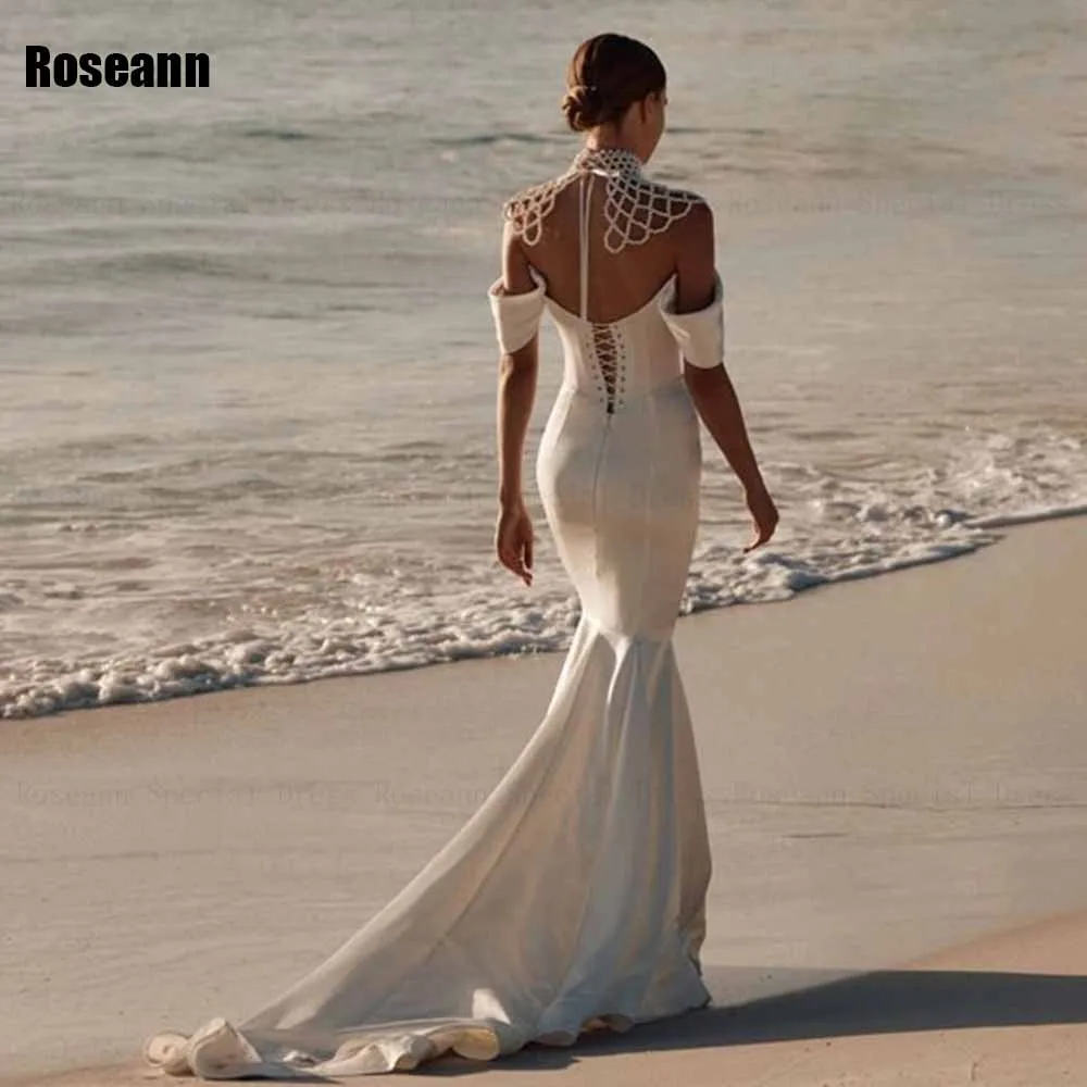 Fashion Mermaid Wedding Dress Ivory Off-The-Shoulder 2024 New Design Satin Open Back Bride Dresses Floor Length robe de mariée