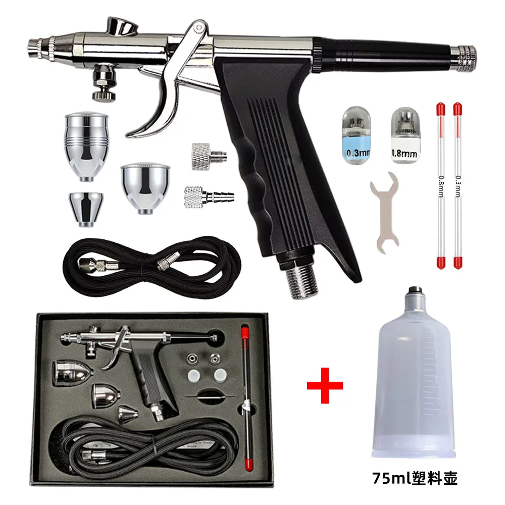 Three different nozzle sizes of airbrush guns: 116B airbrush pen, blush airbrush, airbrush for toys and leather craft repair.