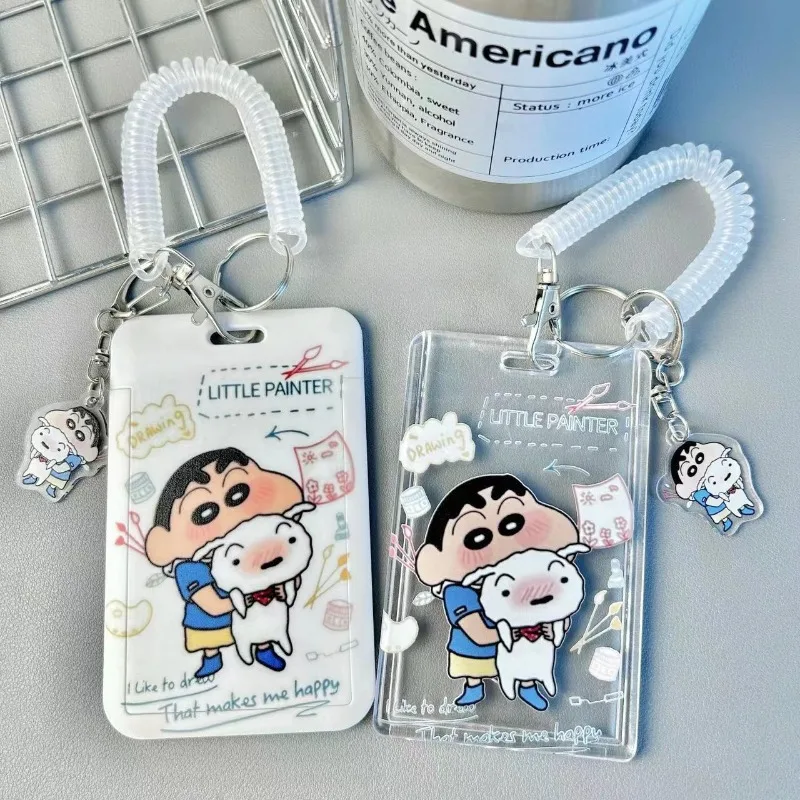 

Брелок-картхолдер с аниме-персонажами Crayon Shin-chan: милый мультяшный держатель для студенческих, проездных, кредитных и ID-карт, подарок
