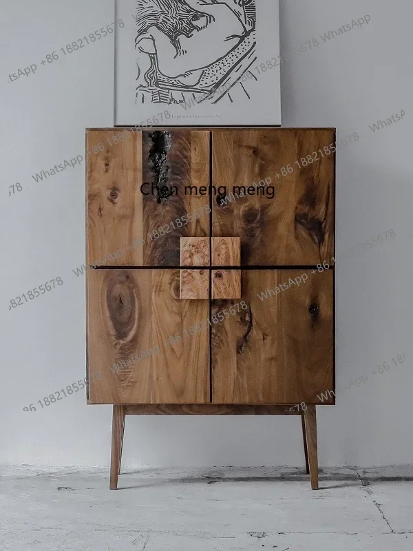 

H Black walnut four-door cabinet, door opening, entrance cabinet, dining side, modern solid wood storage, Chinese style