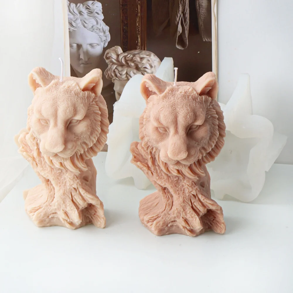 3D Skulpturale Tigerkopf Silikon Kerzenform Baumstamm Tigerkopf Harz Seifenform für DIY Ton Handwerk Desktop Kunst Dekoration