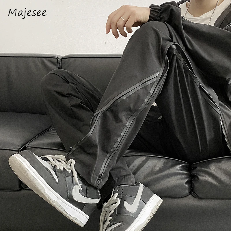 

Cargo Pants Men Solid Fashion Slim Spring Autumn Zipper Design High Street Teenagers Trousers American Style Handsome Youthful