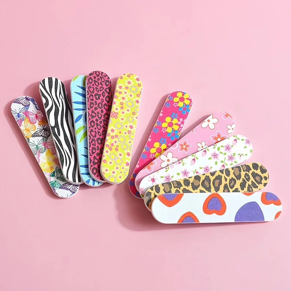 

10Pcs Nail Files Double Sided Boards Mini Fingernail Files Colorful Manicure Pedicure Tool