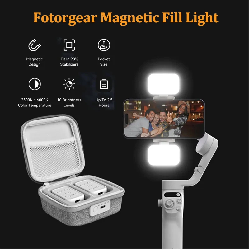 

Fotorgear Vectorgear GBL01 Magnetic Mini Fill Light With Charging Box For DJI Osmo Mobile 6/SE/ Zhiyun SMOOTH4/5/ Feiyu Gimbal