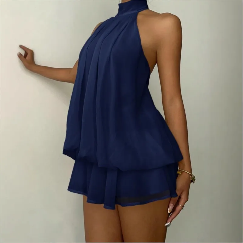 Mini Vestidos 2026 Woman Dress Vestido Dresses Temperament Hot Girl Style Neck Halter Backless Slim Ruffles Sleeveless Fashion