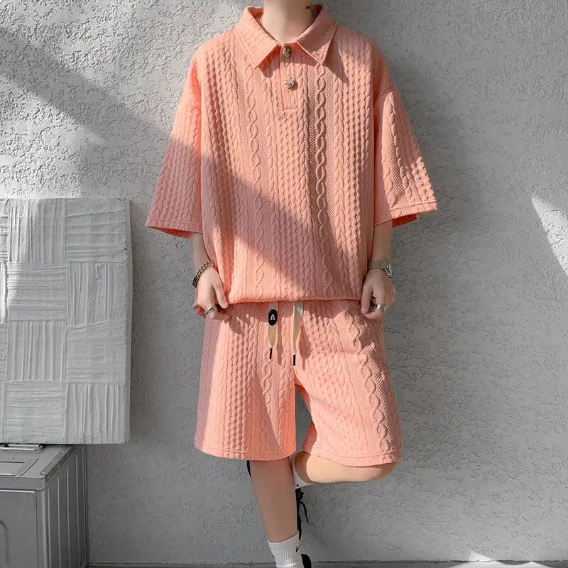 2025 New Summer Men's Shorts Set Short Sleeve Polo Shirt+Shorts Male Street Casual Sportswear Couple Loose Two-Piece Set