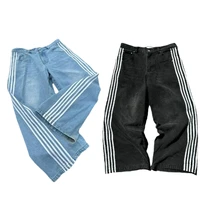 Y2K pantalones vaqueros holgados de alta calidad bordados a rayas Harajuku pantalones de chándal hombres mujeres ropa informal estilo Hip Hop Casual trapeador vaquero de pierna ancha