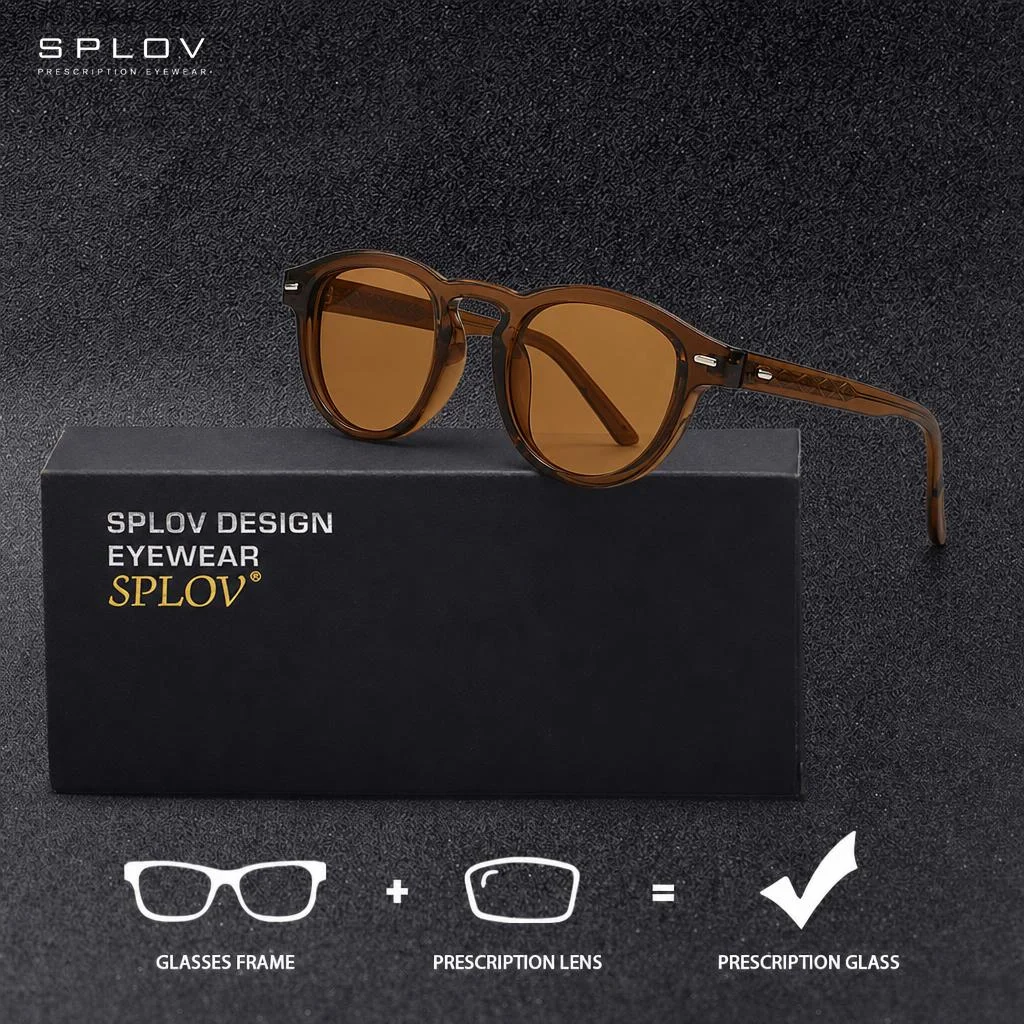 

SPLOV Retro Round Fashion Prescription Sunglasses for Women UV400 Blue Light Photochromic Tinted Polarized Optical Eyewear Frame