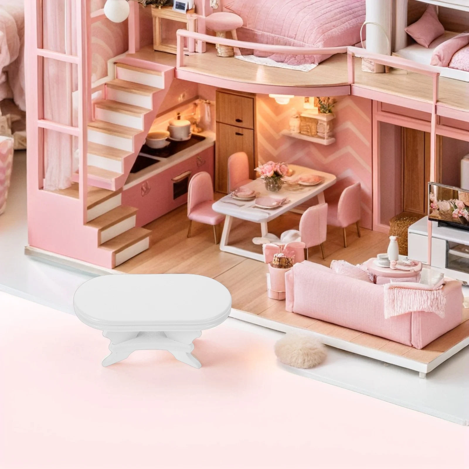 

Miniature Dollhouse End Table 1:12 Scale Wooden Furniture Oval Side Tea Dining Table For Living Room Scene Decoration Kids