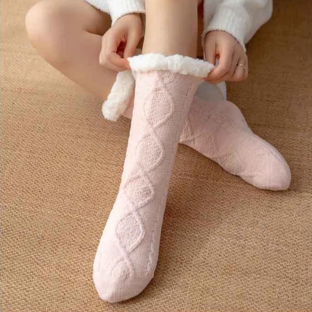 Simple Velvet Thick Thermal Socks Fluffy Knitted Plush Floor Socks Hosiery Warm Fleece Socks Women Winter