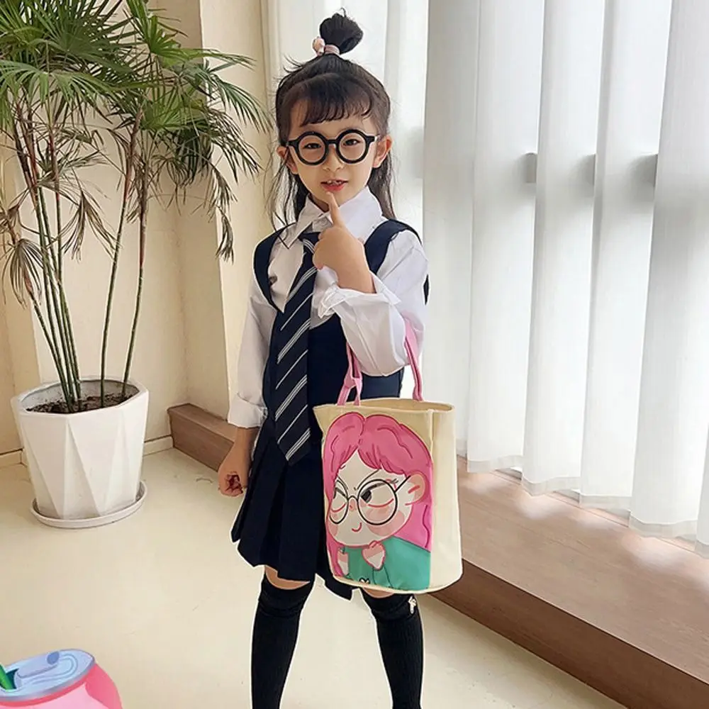 Elegant Panda Cartoon Canvas Bucket Bag Cartoon Girl Cat Rabbit Print Handbag Shopping Bag Lunch Bag Ins Style Tote Bag Shopping