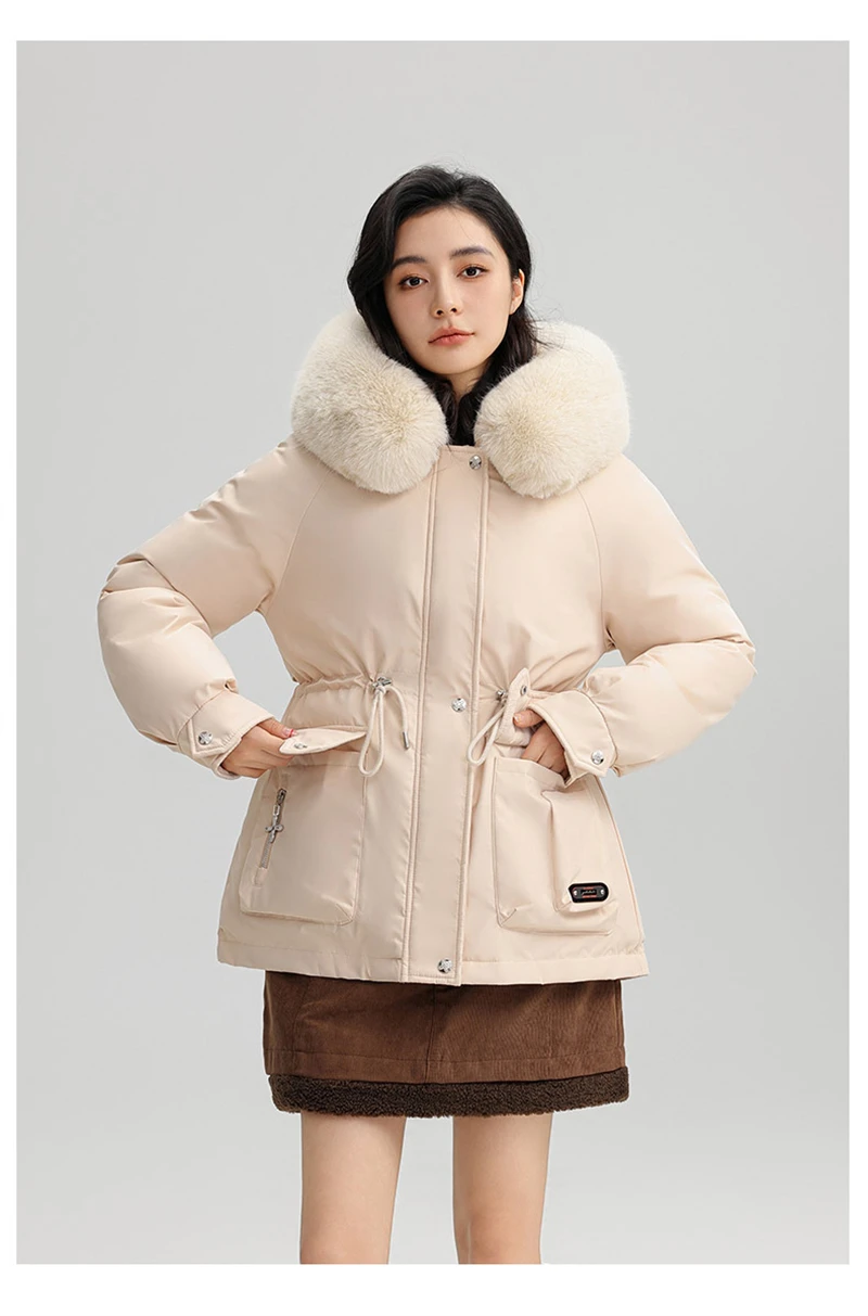 Winter New Warm Down Cotton Jacket with Large Fur Collar Hooded Coat Loose Women Thicken Parker Puffer Overcoat Casual Wear