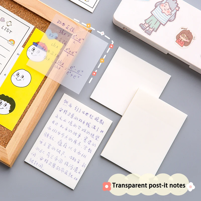 50pc Transparent Sticky Notes Waterproof Sticky Strong Tearable Can Write Messages N Times Sticky Notes Small Notebook Student
