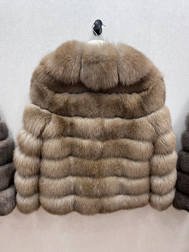 New Fashion Natural Real Fox Fur Coats For Women Luxury Fluffy Whole Skin Fox Fur Suit Collar Jacket Long Sleeve Female