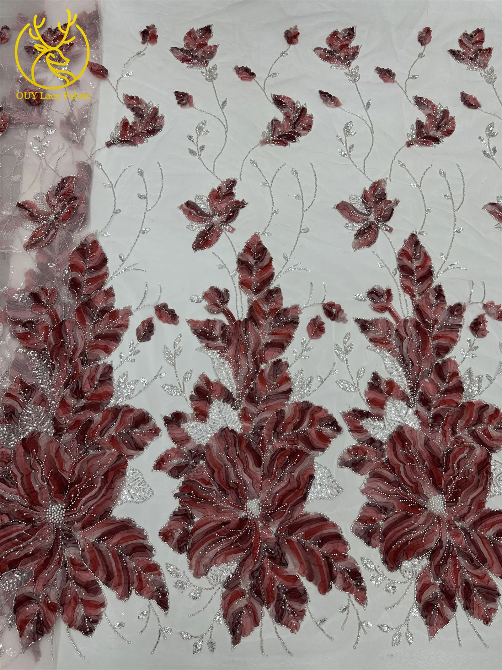 Modischer 3D Afrikanischer Perlen-Tüll-Stickerei-Spitzenstoff 2026 Hochwertige Französische Pailletten-Spitze für Nigerianische Hochzeitskleider zum Nähen – Detail 8