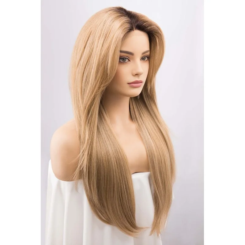 20Blonde Brown With Dark Root Straight T Part Lace Front   Hair Wigs