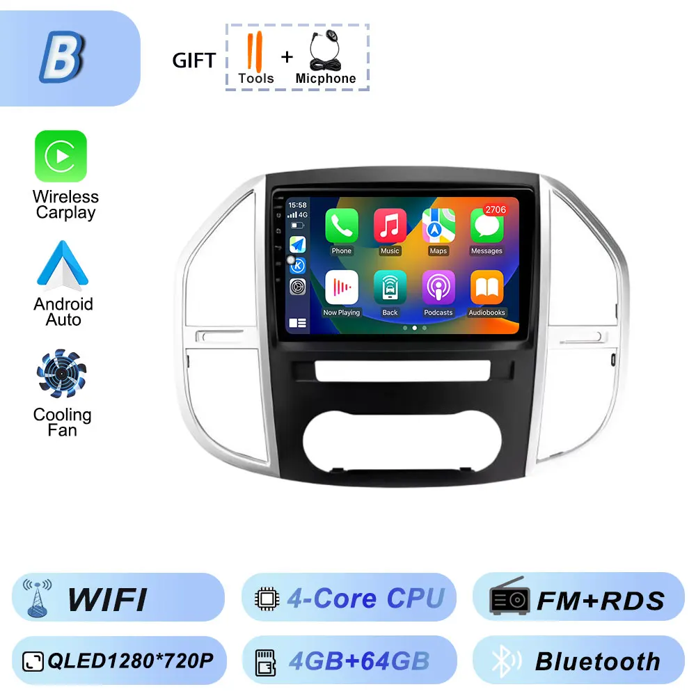 Android Auto WIFI Autoraido Intelligente Systemen DVD Autoradio Head Unit Draadloos Voor Mercedes Benz Vito 3 W447 2014-2020 CarPlay