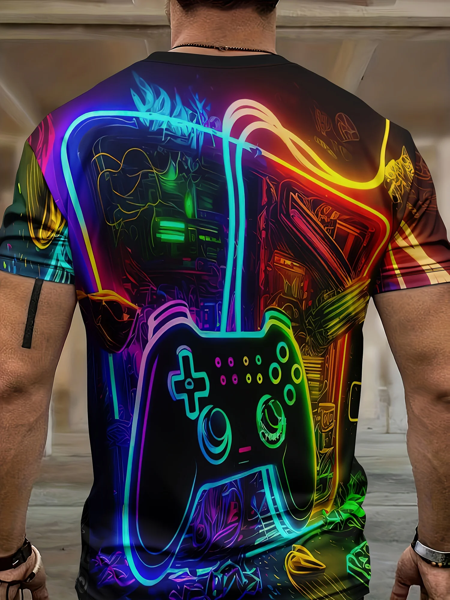 Estate 2 pezzi Neon e Gamepad da uomo Set di abbigliamento stampato in 3D t-shirt a maniche corte da uomo e Set di pantaloncini con coulisse novità