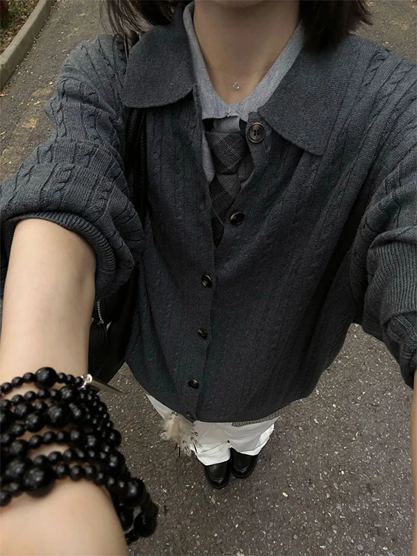 

Кардиган-свитер с перекрученными полосами CleanFit, вязаное пальто для мужчин и женщин, осенний, в американском ретро-стиле, удлиненный рукав