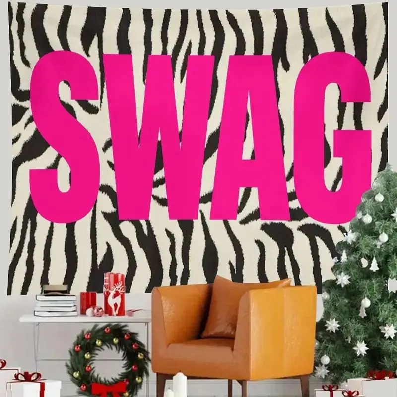 VIKAMA Pink Swag Zebra Stripe Wall Hanging Tapestry Home Room Decor Bedroom Dorm Aesthetic Trendy Bold Animal Print Soft Durable