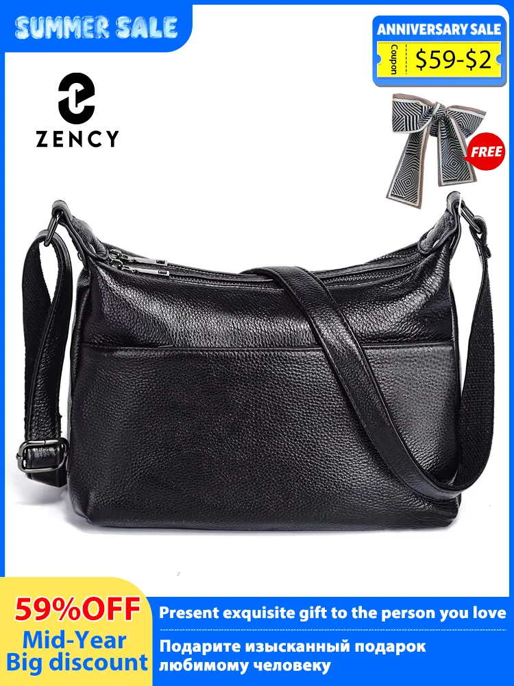 Zency Elegant Genuine Leather Women's Shoulder Bag Trendy Crossbody Messenger Bag for Ladies Dark Red Blue 100% Satchels Hobo
