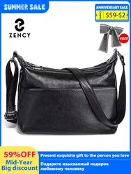 Zency Elegant Genuine Leather Women's Shoulder Bag Trendy Crossbody Messenger Bag for Ladies Dark Red Blue 100% Satchels Hobo