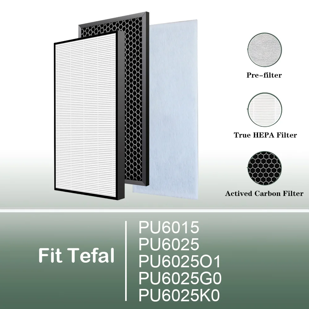 For TEFAL PU6015 PU6025 PU6025O1 PU6025G0 PU6025K0 Air Purifier filter XD6071 & XD6061 Replacement HEPA & Carbon Filter