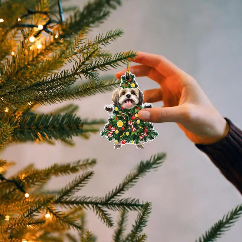 Funny Dog Christmas Tree Ornament 2D Acrylic Christmas Holiday Christmas Tree Design Decorations Dog Themed Decorations Pendants