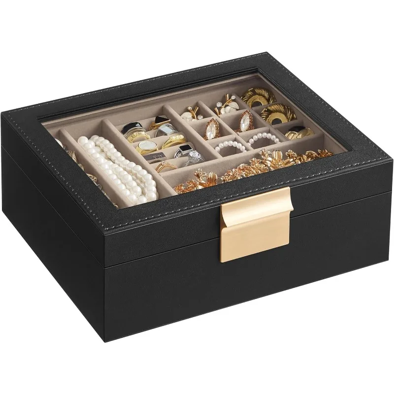 

Jewelry Box with Glass Lid, 2-Layer Jewelry Organizer with Removable Tray, Jewelry Storage, Modern Style, Gift for Loved Ones