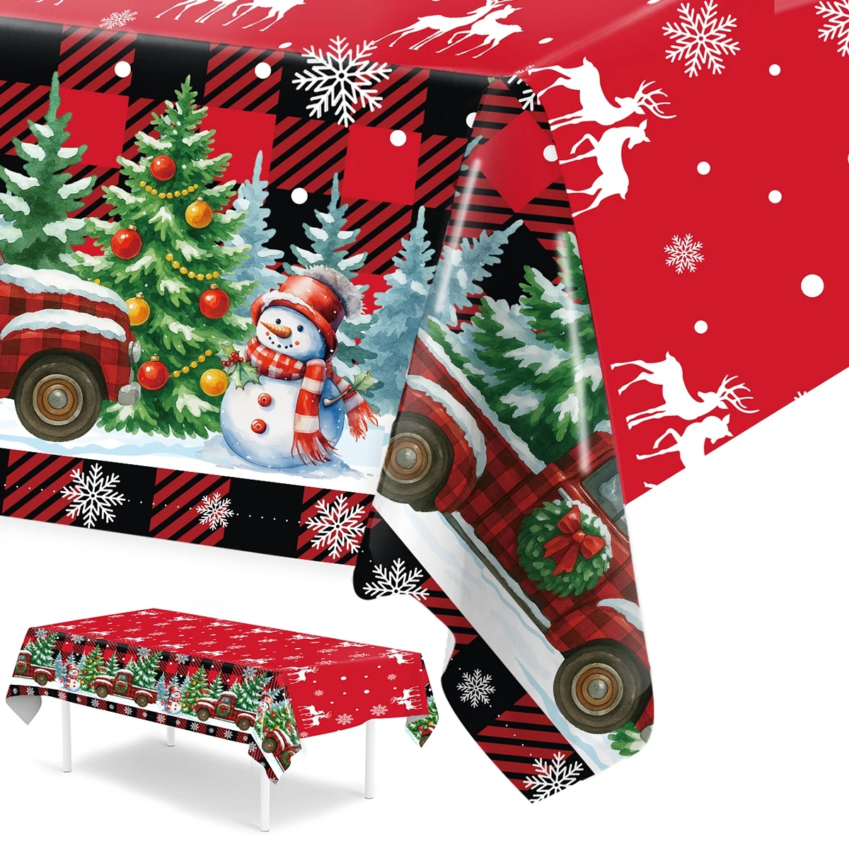 

Red Christmas Tablecloth Christmas Car Plastic Table Cover Christmas Decorations for Home 2025 Xmas Table Decor Navidad New Year