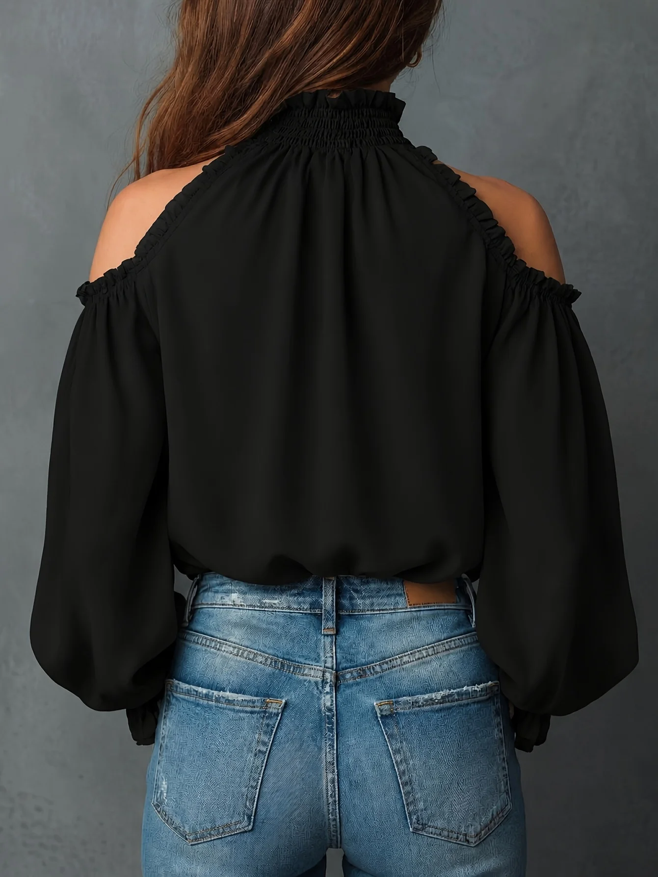 Boho Paisley-Print Chiffon-Top Damen Sexy Off-Shoulder Bluse mit Trompetenärmeln Retro 70er Fairycore Hemden – Detail 22