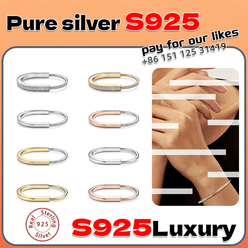 

S925 Silver Lock Bracelet Exquisite Fashion Multi functional U-shaped Gloss Lock Simple Luxury Bracelet, Comfortable to Wear