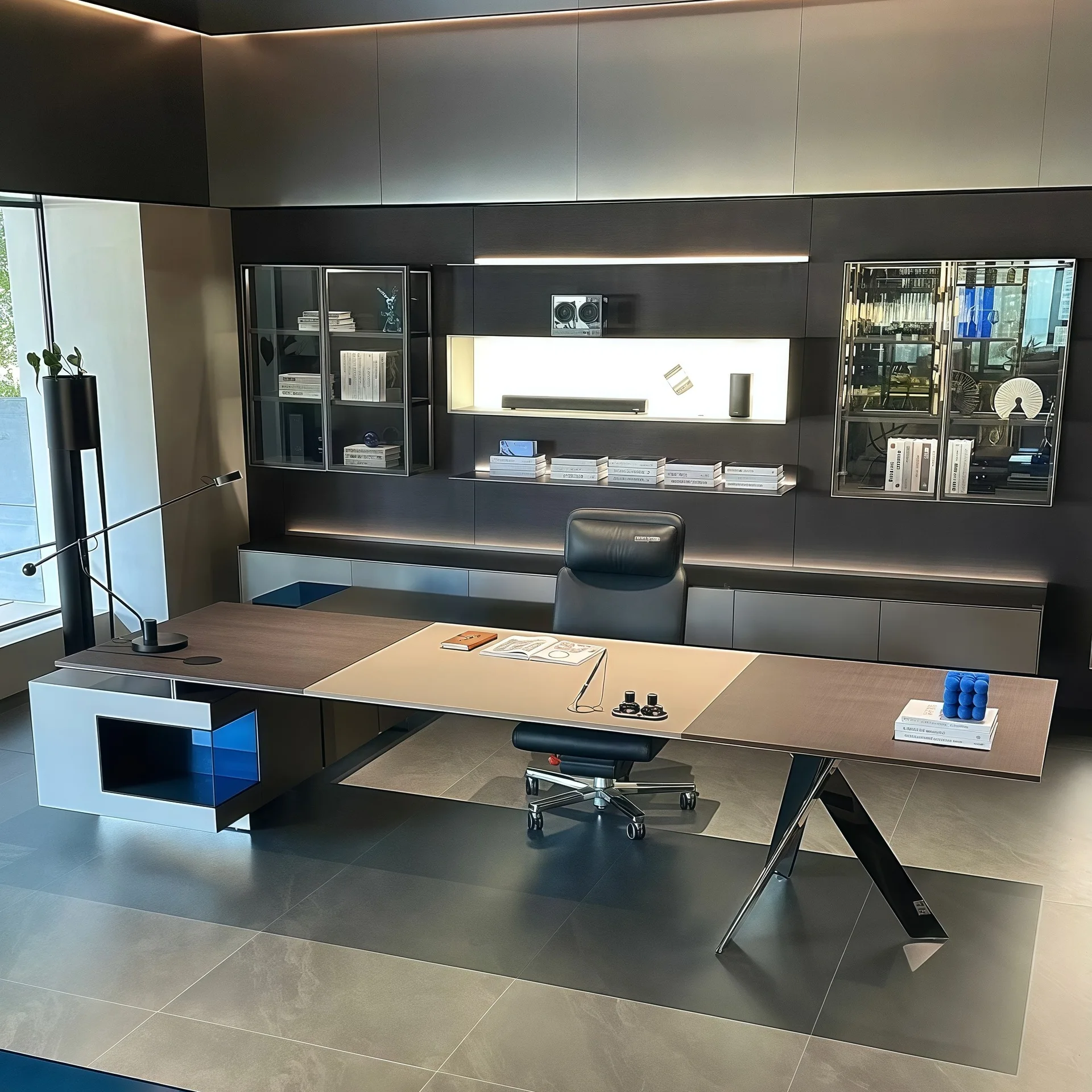 Minimalist Luxury Executive Office Desk Set,Italian Design Boss Desk with Ergonomic Chair,Modern CEO Workstation,Premium Desk
