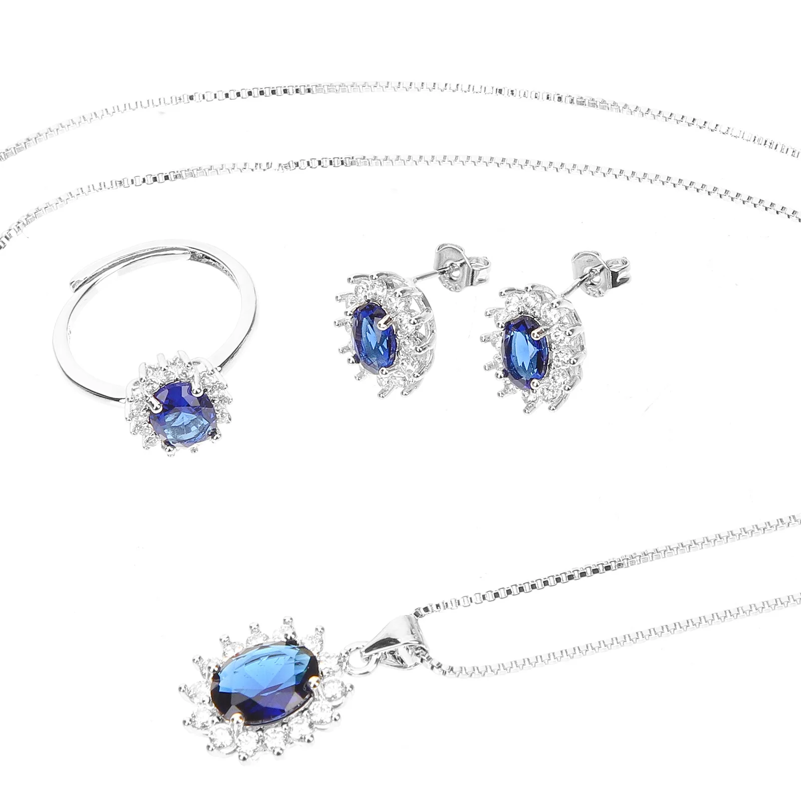 

Sapphire Necklace Set Rhinestone Bridal Jewelry Rhinestones Jewellery for Women