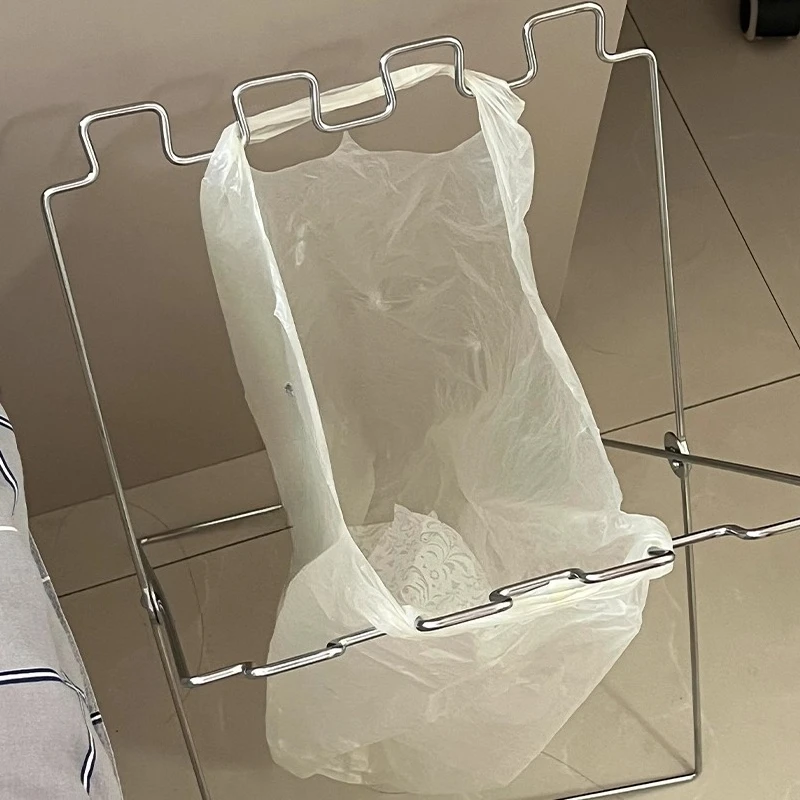 2026hot sell Trash Rack Stainless Steel Foldable Simple Portable Trash Can Household Kitchen Special No Bending Floor Storage Ra