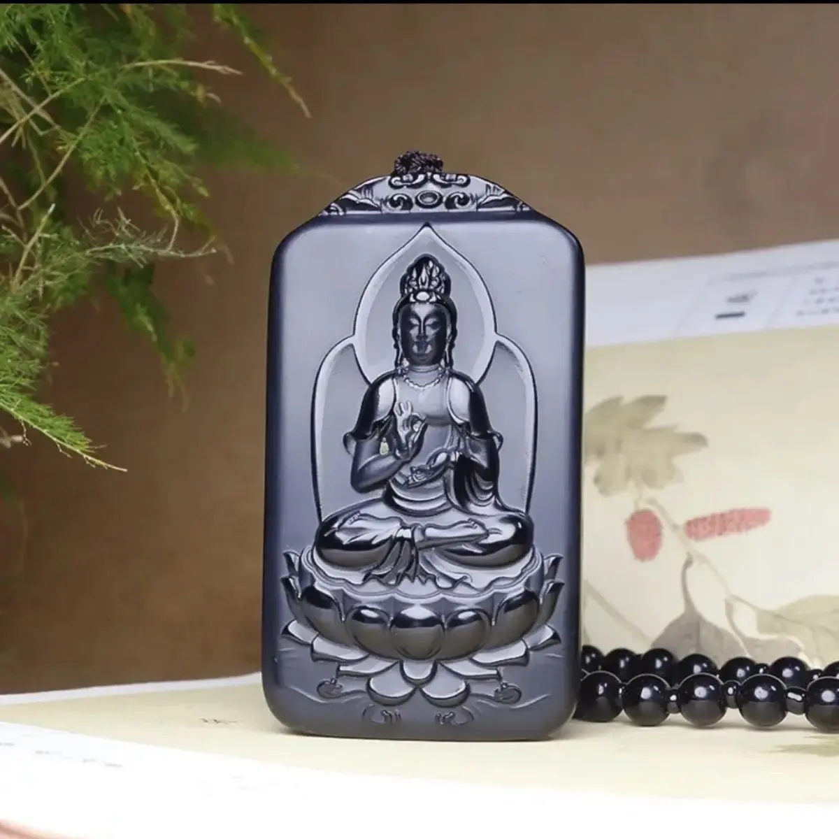 

Xinjiang Hetian Jade, Ink Jade Guanyin Pendant, High-end Pendant, High-end Fashion Engraving