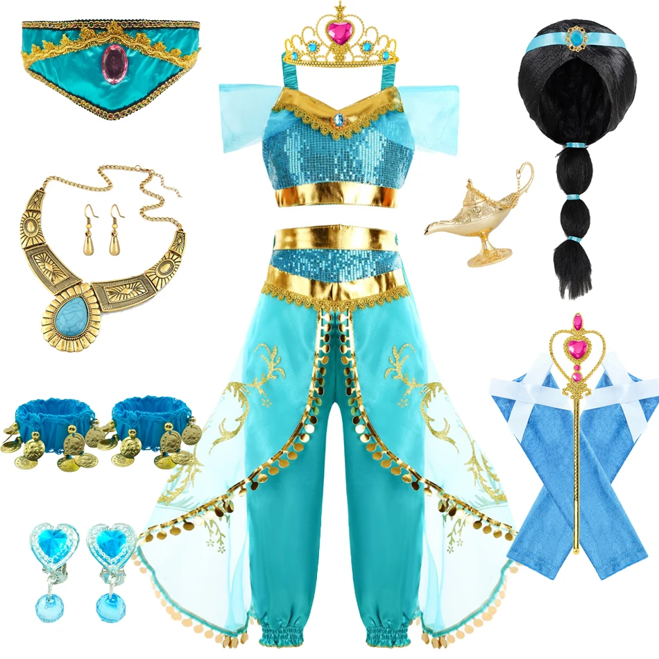 Girls Jasmine Fantasy Costume Arabian Princess Clothes Halloween Children's Day Gift For Girls Hot Sale Christmas Birthday Gift