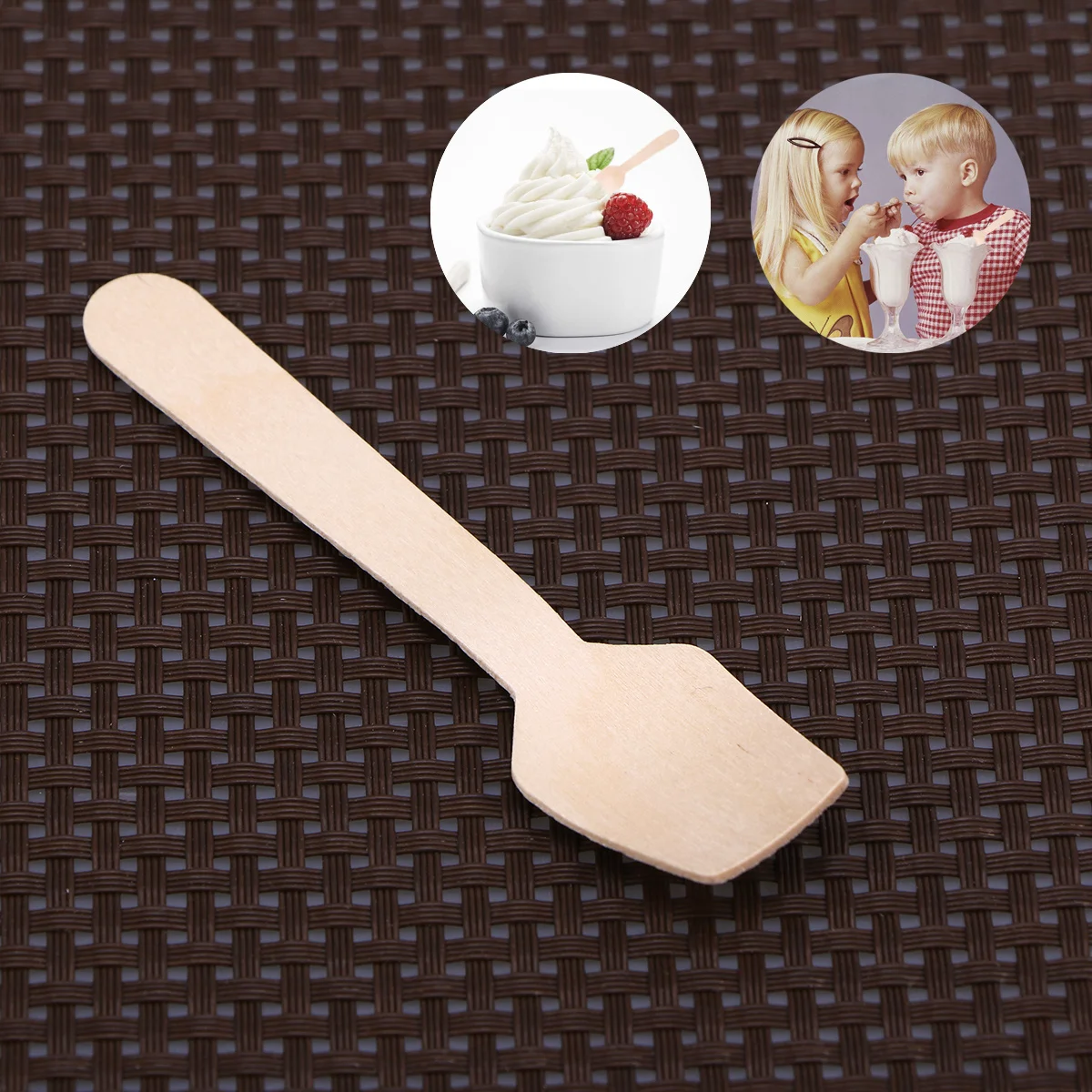 150 Uds cuchara de madera cuchara para helado cucharas de extremo cuadrado postre desechable de bambú