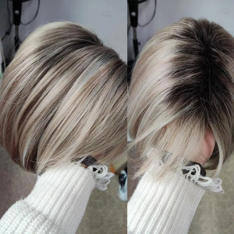 Elegant women's short golden bob wig with bangs, a synthetic wig suitable for daily use and parties, a versatile wig