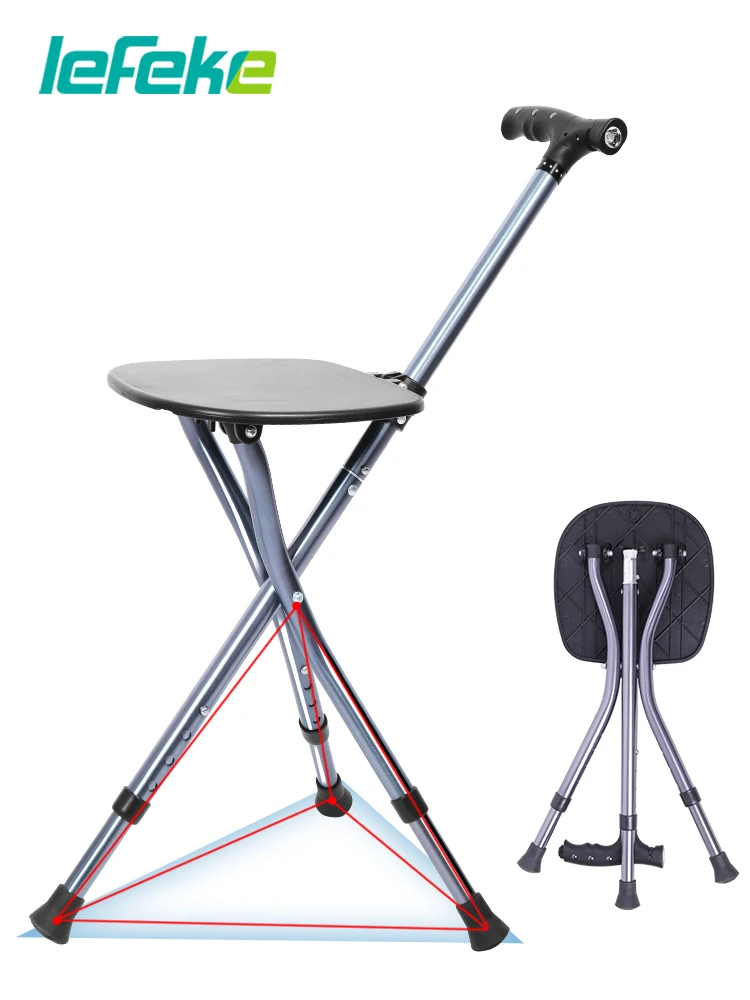 Lefeke Walking Stick Stool Folding Canes with Seat Cushion Lightweight Adjustable Folding Crutches for Leg Rehabilitation Senior
