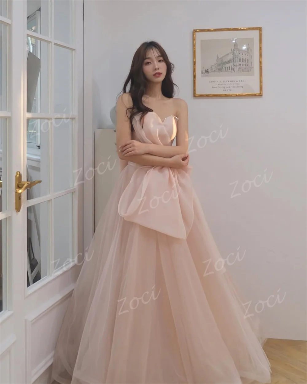 Zoci chérie rose Organza Tulle robes de bal corée Photos séance mariée robe de mariée 2026 grand arc fée robe de soirée personnalisée
