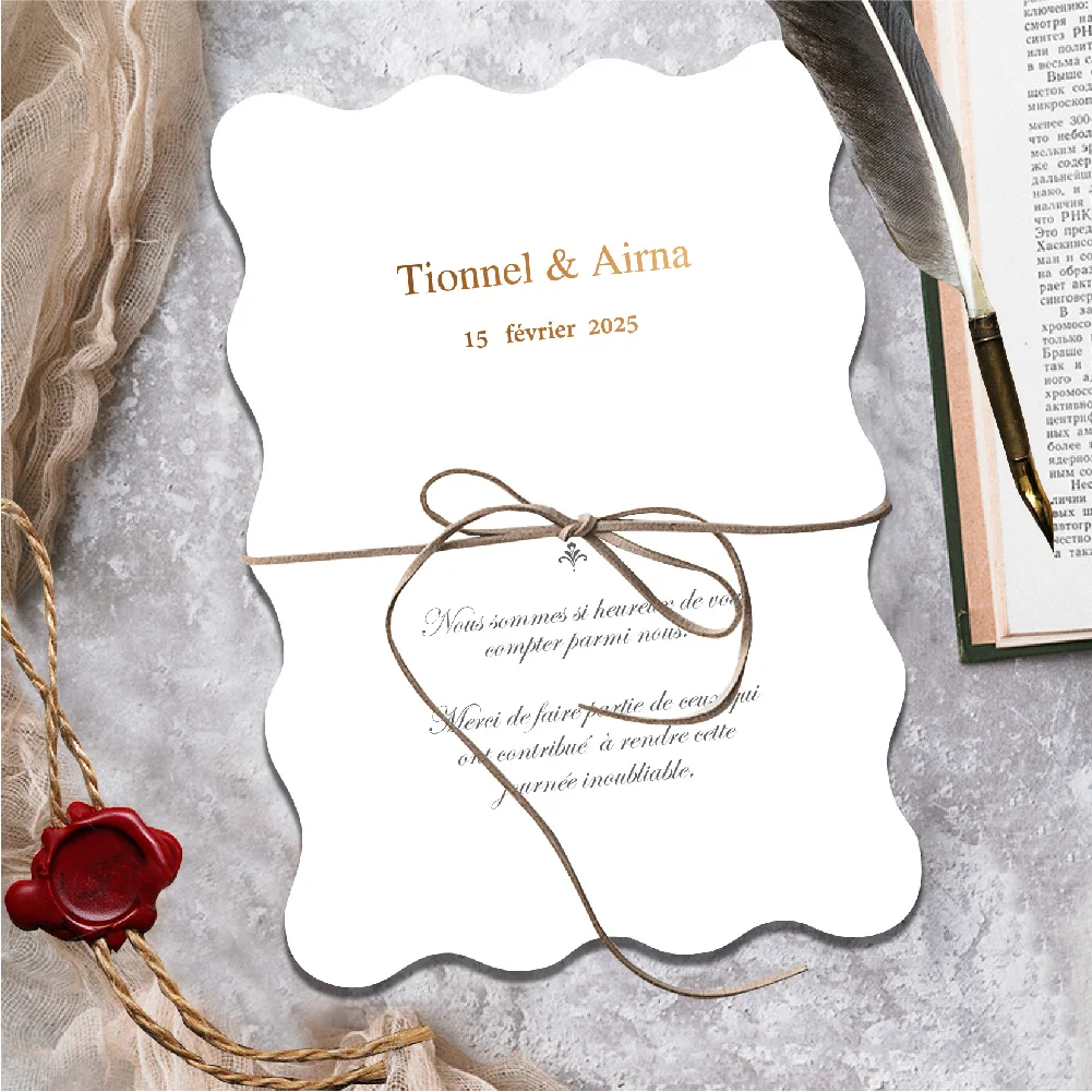 

Customized Wave-Shaped Wedding Invitation Card Elegant Menu Washing Ceremony Party Gift Packaging Decoration Commercial Design Printing Thank You Card