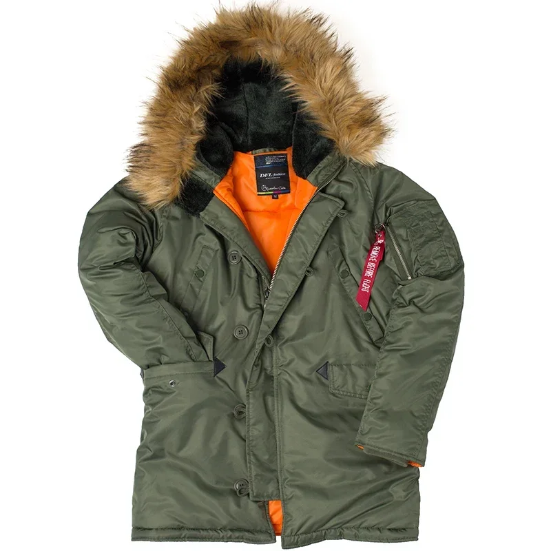 Parka de bombardeiro tático militar para homens, capuz de pele, puffer coat quente, parka longa, puffer coat, parka do exército coreano, inverno, 2023