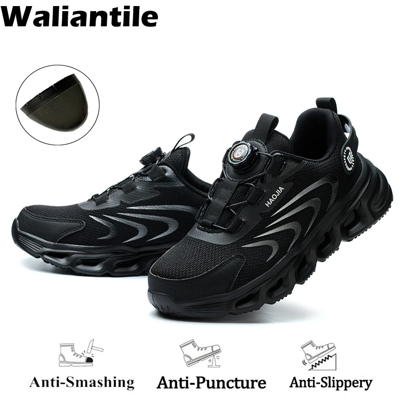 

Waliantile Lace Free Men Safety Shoes For Puncture Proof Construction Work Steel Toe Boots Breathable Indestructible Footwear