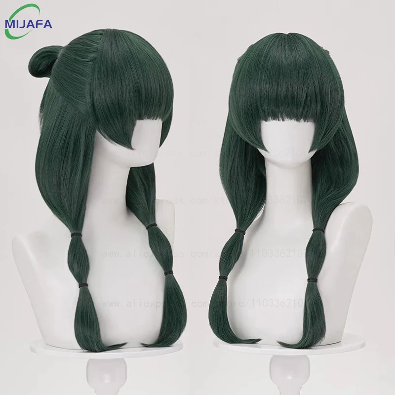 عالية الجودة ماوماو شعر مستعار تأثيري يوميات الصيدلي الأخضر الداكن مقاومة للحرارة الاصطناعية الشعر حفلة أنيمي ماو ماو الباروكات + غطاء شعر مستعار
