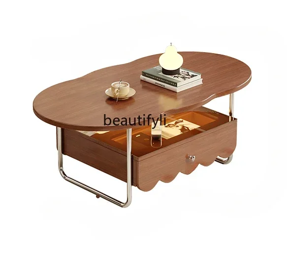 

French medieval multi-layer solid wood coffee table living room home sofa side retro small apartment cloud tea table