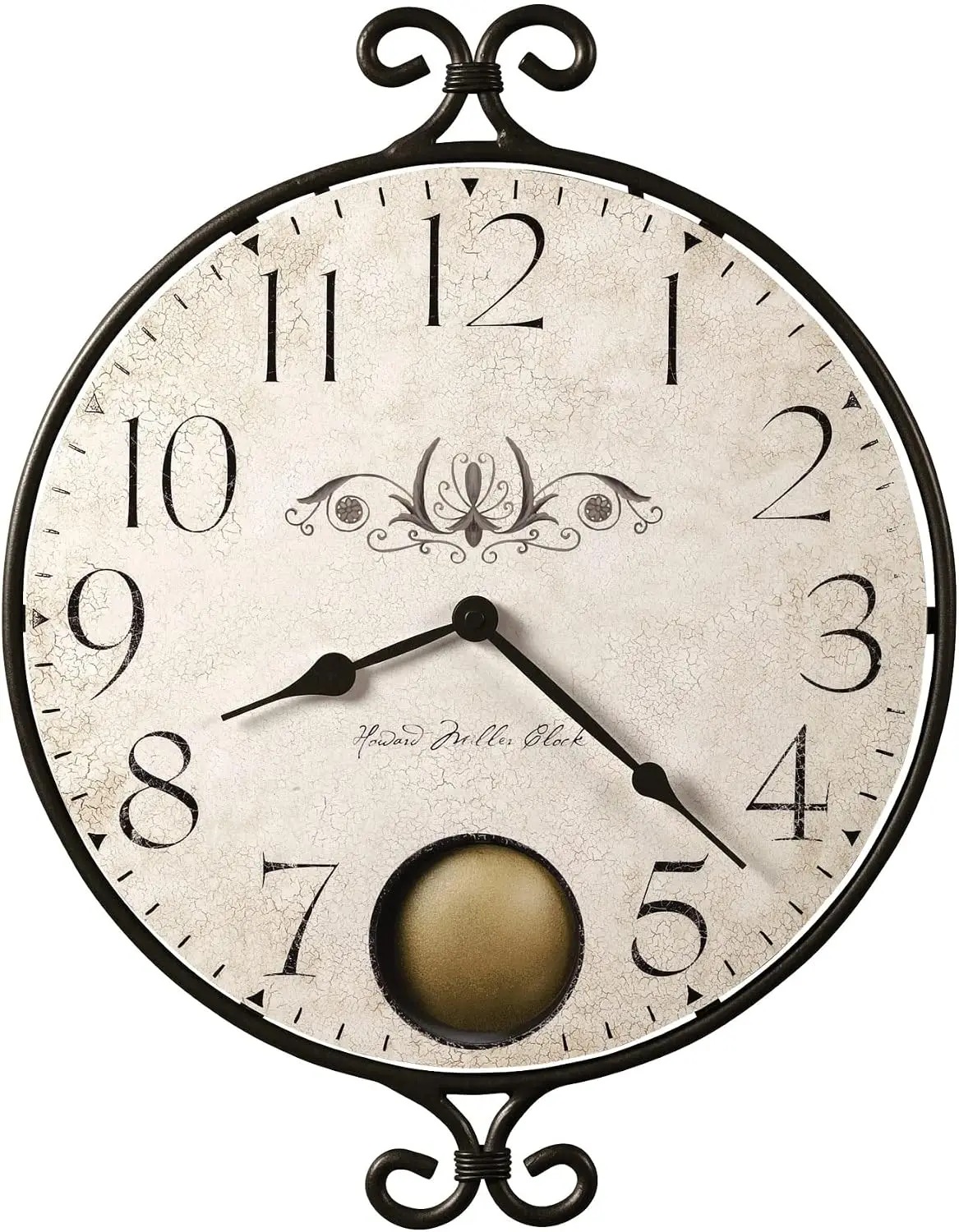 Howard Miller Randall Vintage Wall Clock | Wrought Iron Frame, Silent Quartz Pendulum, Battery Operated | Antique Rustic Decor
