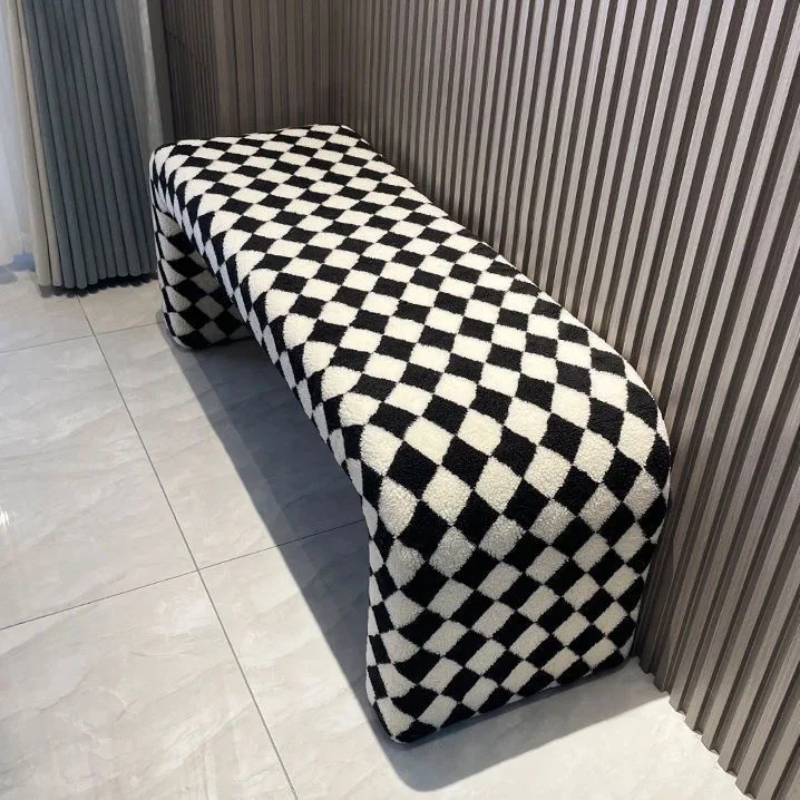 Modern Nordic Bench, Shoe Changing Stool, Soft Checkered Pattern, Creative Minimalist For, Clothing Store