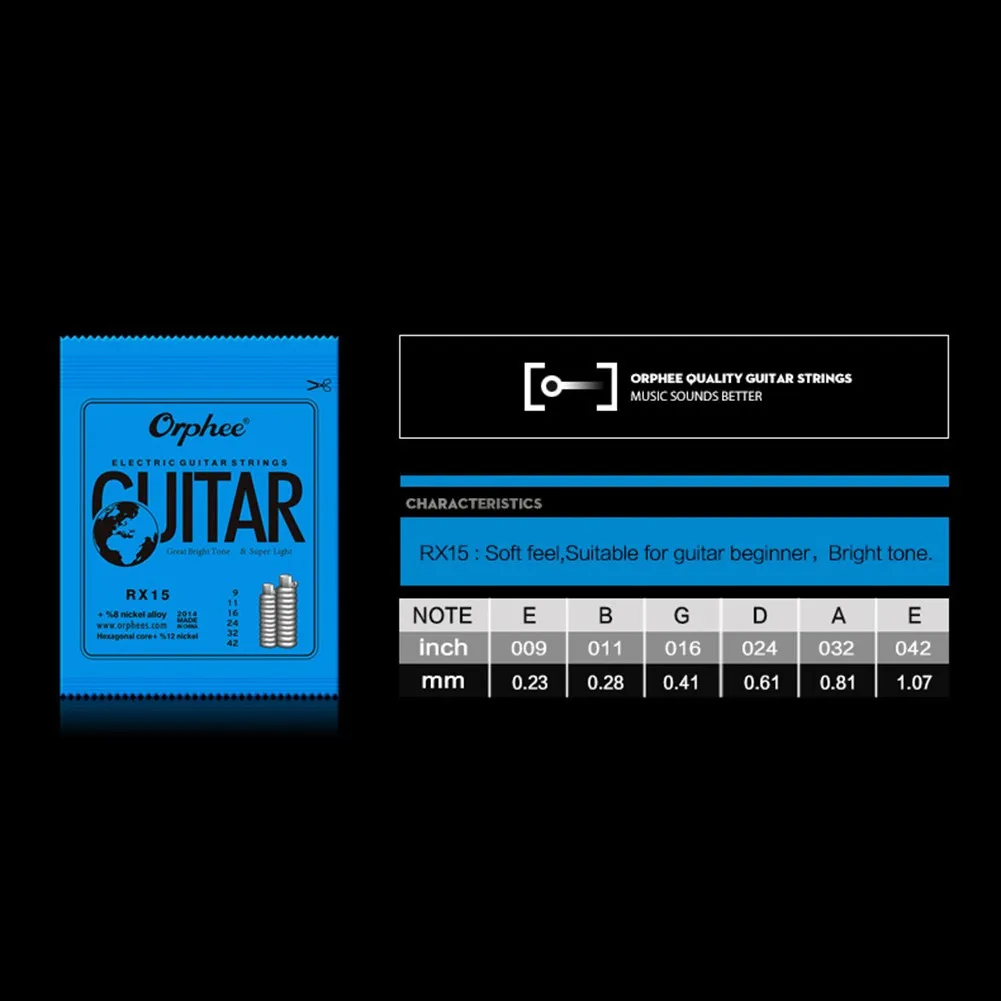 

9-42/10-46/11-50 Gauges Achieve Exceptional Tone with Orphee Electric Guitar Strings Full Size Light Medium Gauges