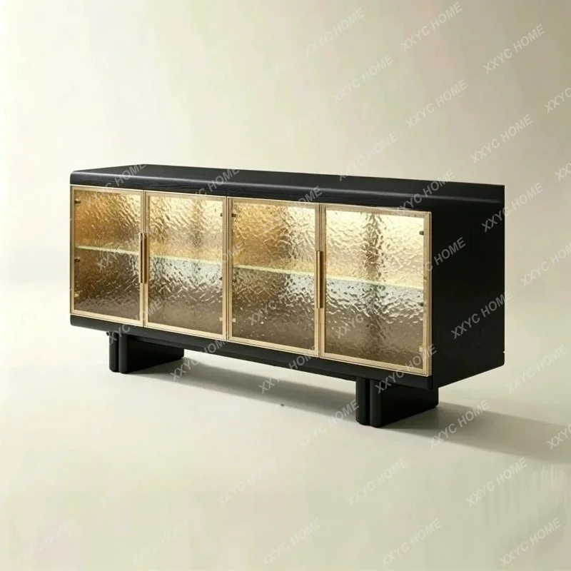 XXModern light luxury transparent glass dining side cabinet metal frame locker living room furniture advanced storage cabinet